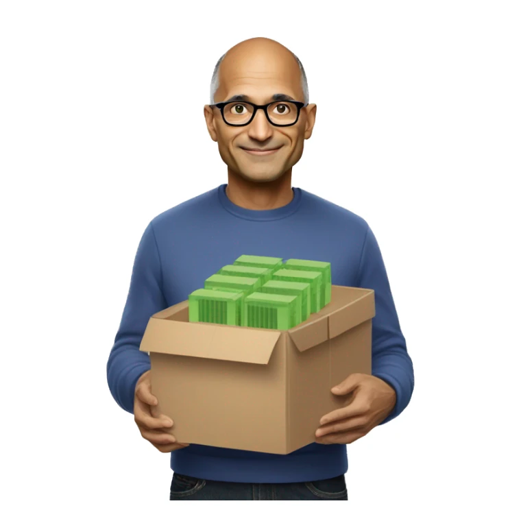 Satya Nadella holding a box of GPUs sticker