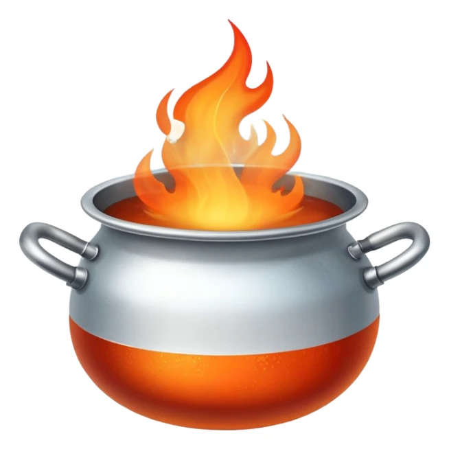 pot with boiling water and steam rising, with fire beneath the pot sticker