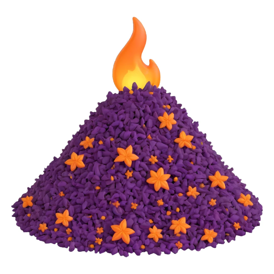 a stylized heap of purple spice, glowing slightly, referencing Dune, in a cartoon emoji style sticker