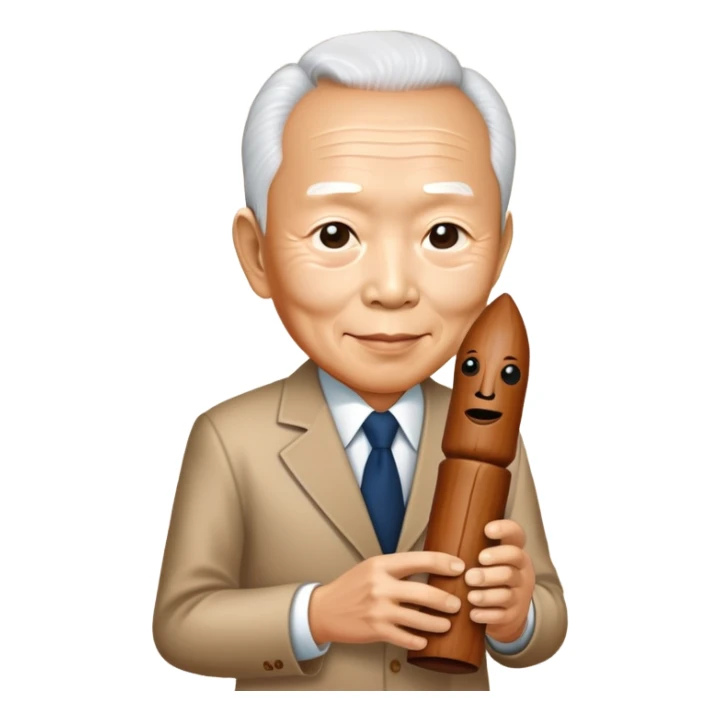 lee kuan yew holding a phallic totem sticker