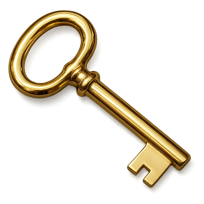 realistic golden key, photographic style, bright details and reflections, suitable for luxury presentations sticker