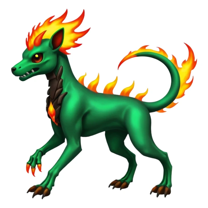 Badass neon-radioactive-green skeletal cool shiny Houndoom-Charmeleon-Fakémon-hybrid-creature (full body)  with flamey Mohawk  sticker