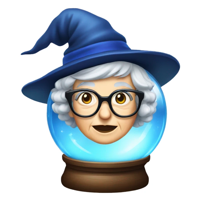 smart granny witch with glasses and blue hat in crystal ball sticker