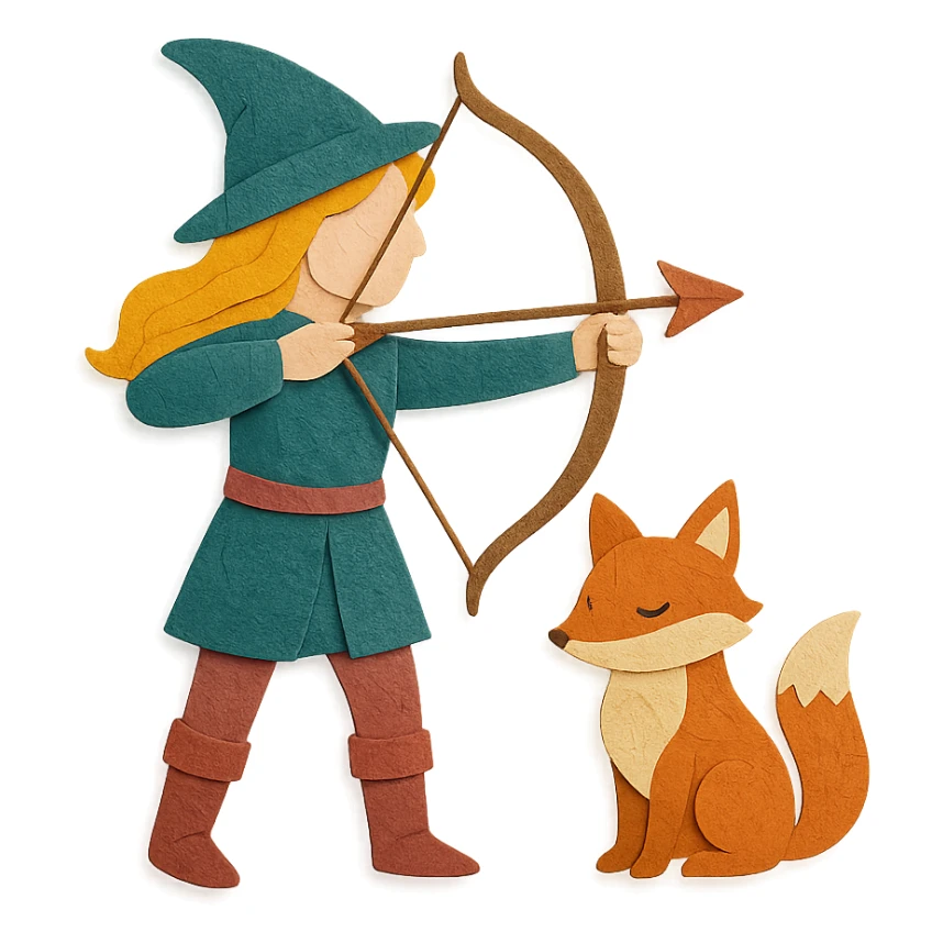 archer and fox together, paper craft style, whimsical fairytale, inspired by 'Once Upon a Broken Heart' sticker