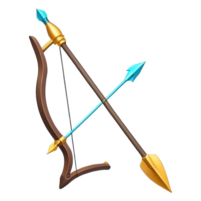 Clash of Clans aesthetic: Cinematic Playful Pixel 3D isometric  Bow & Arrow Emoji, rendered in a 3D vector-style similar to standard emojis with minimal shading and bold, simplified shapes. A compact, distinct form with signature details, softly glowing with a pixelated adventure charm. Simplified yet unmistakably iconic, highly detailed and consistent, glowing with a soft radiance and high shine. Stylized with a touch of classic pixel-art charm and a soft glowing outline, capturing the essence of a beloved gaming relic with a friendly, playful manner! sticker