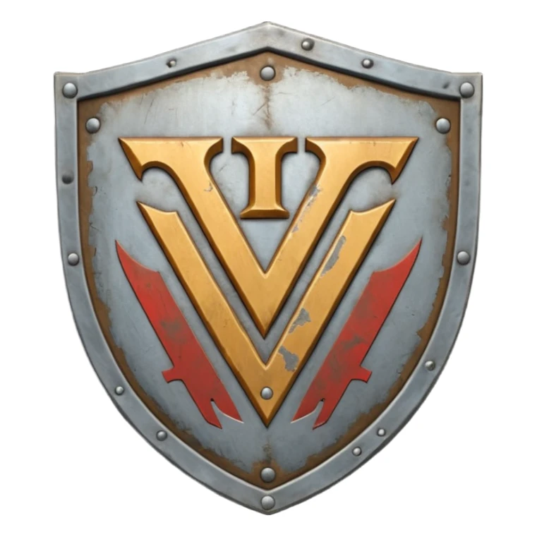 a battle worn steel shield with engraved roman numerals for 30, the roman numerals should be prominante and in the center of the shield sticker