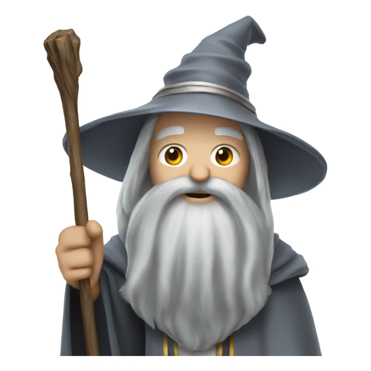 Wizard with long grey beard and silver and grey robes, holding a wooden stick  sticker