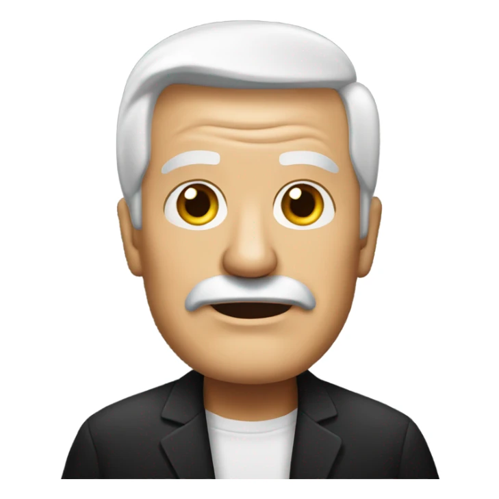 old man in black shirt with Trump hairstyle sticker