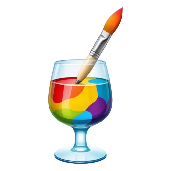 Glass painting icon, hand-painted colorful patterns on a glass surface, visible fine paintbrush and glass object like a vase or decorative plate, bright vibrant colors, no finished artwork, just the painting process, minimalistic style, clean lines, transparent background. sticker