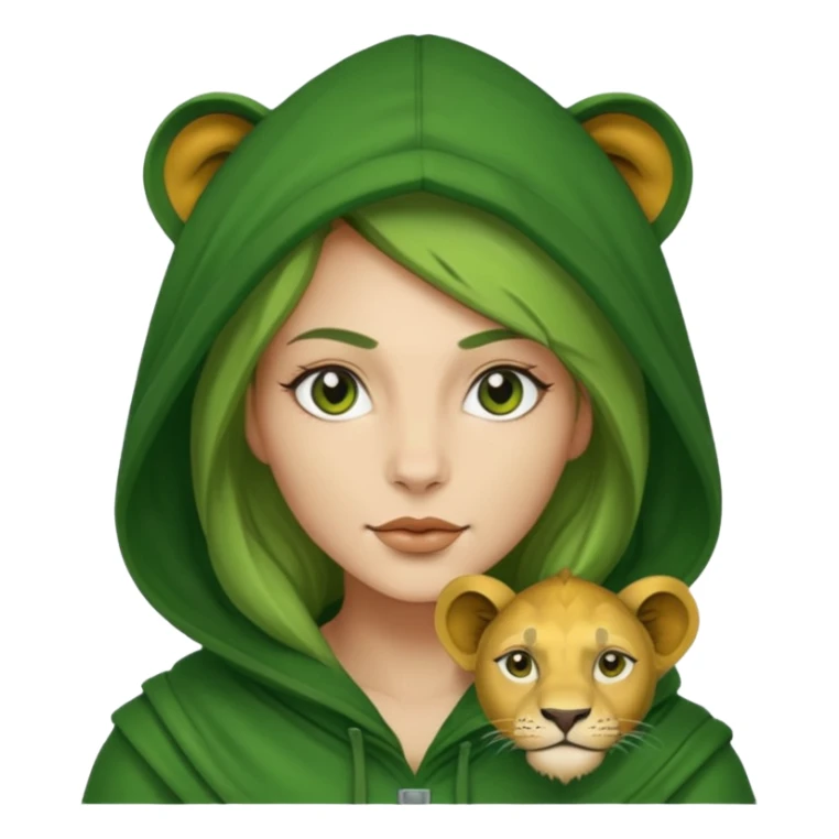 green Hooded lion woman sticker