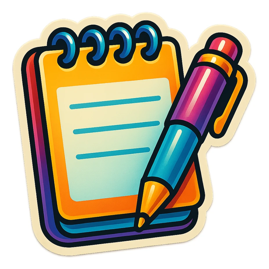 a cute and vibrant sticker of a notepad and pen sticker
