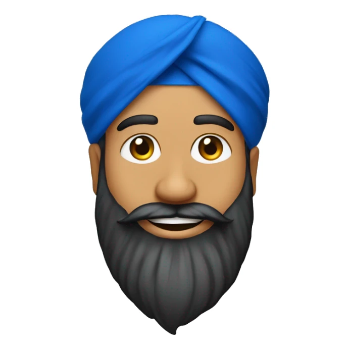 Sikh emoji: vibrant blue turban, joyful expression, detailed beard, cultural symbols subtly integrated, minimalist design." sticker