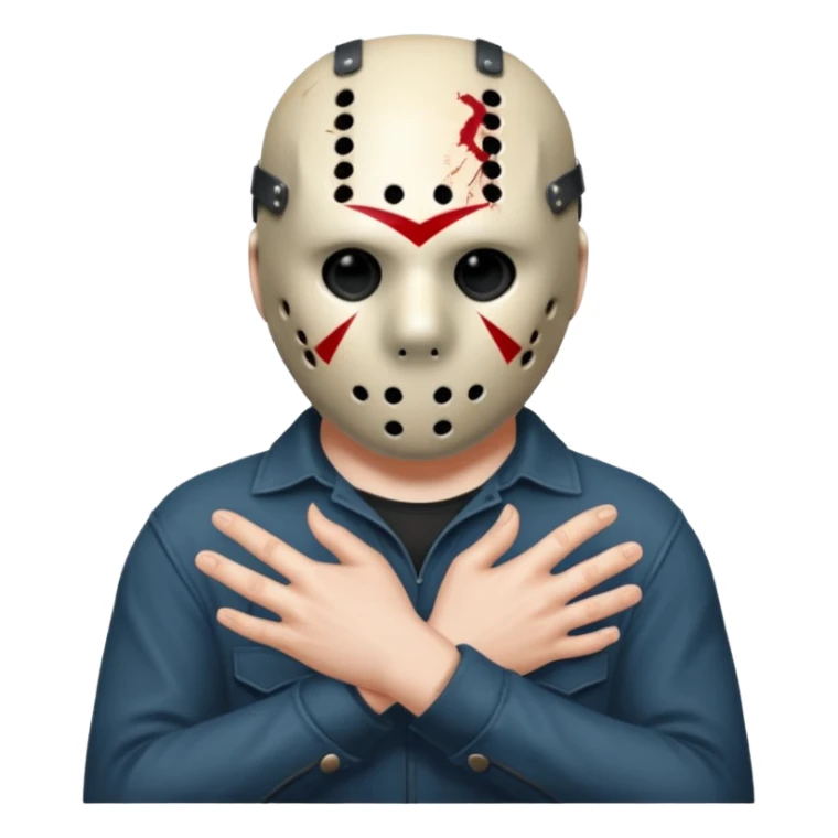 Jason Voorhees, looking cute, with his hands clasped in front of him, at a sideways angle, looks like he is in love sticker