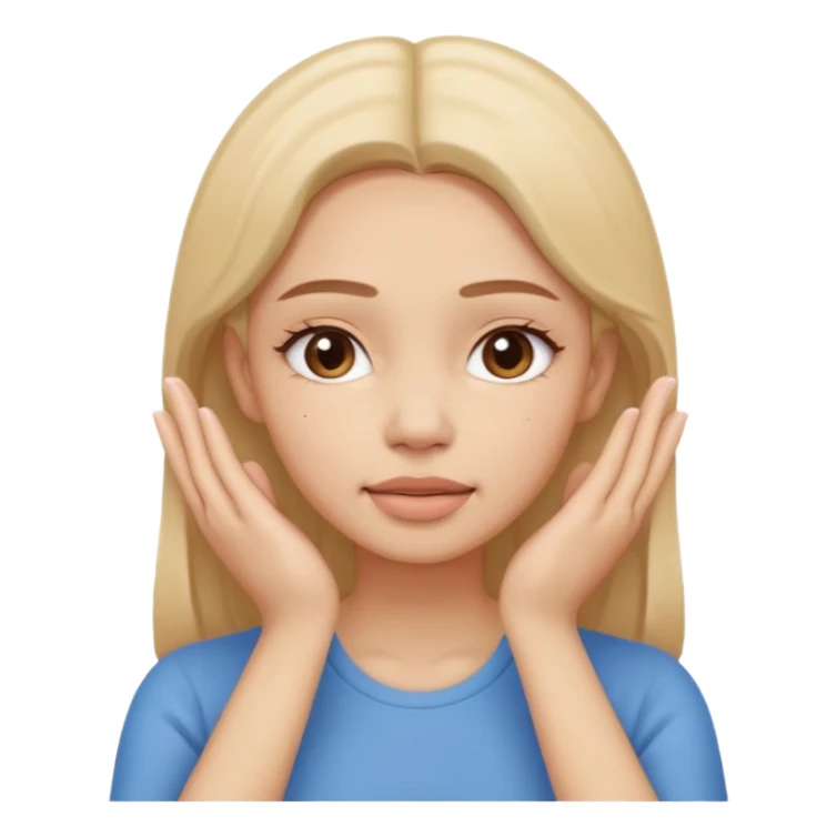 Simple emoji of a woman touching her face with both hands, hands pressing on cheeks and jaw, clear facial exercise with hands, easy to understand, simple icon, no beauty, no makeup, no medical elements
 sticker
