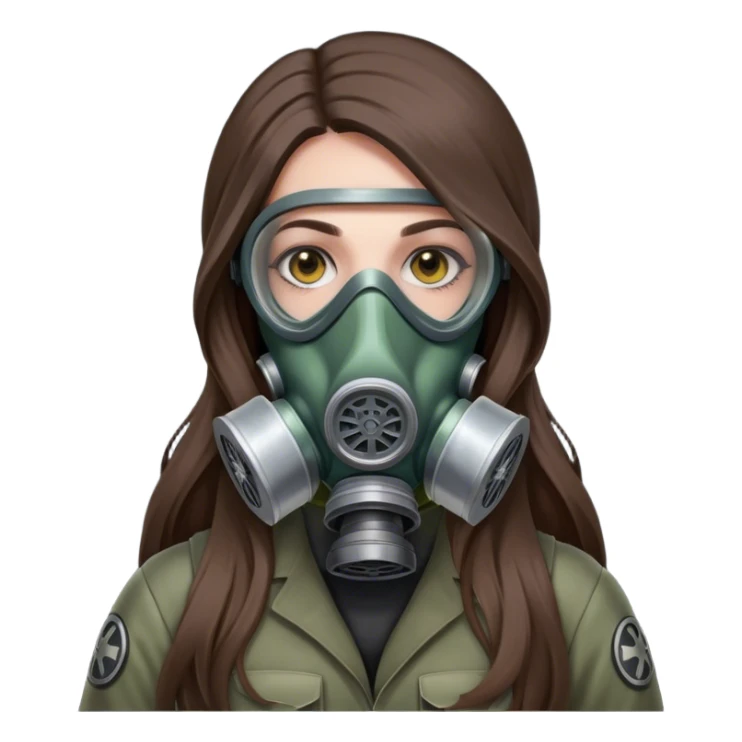 Gas mask on long hair brunette sticker