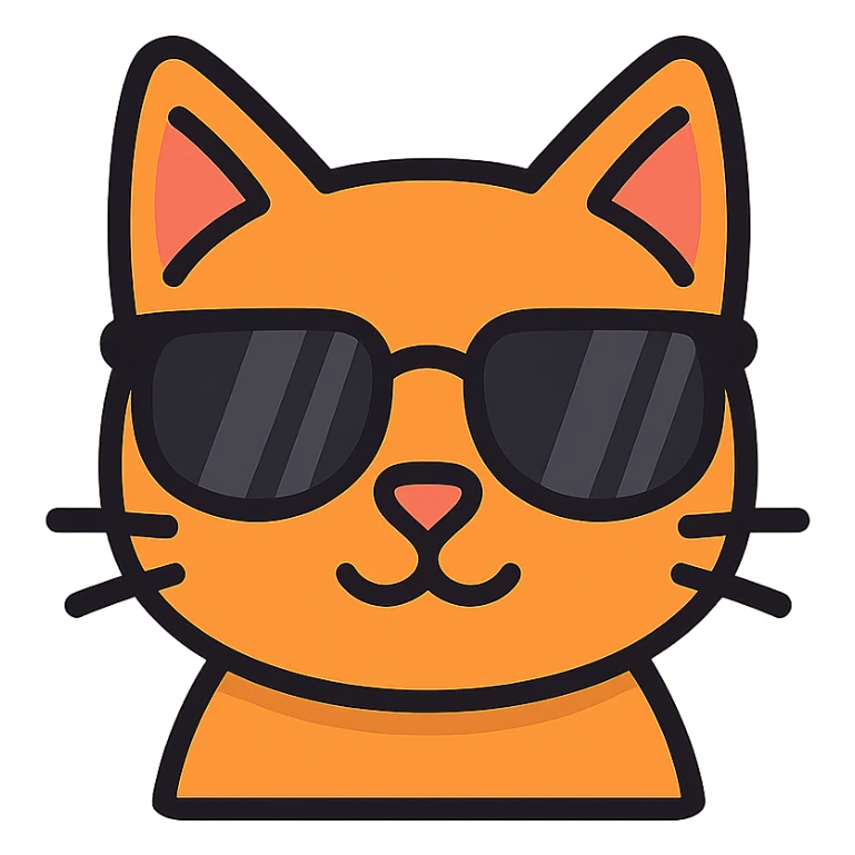 a stylish cat with dark sunglasses, modern icon style, simple and clean lines sticker
