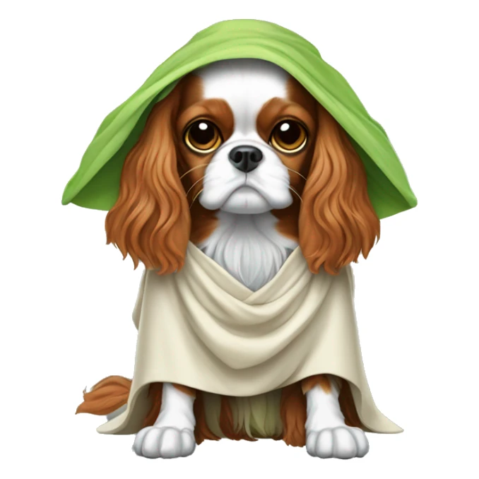 Cavalier King charles spaniel wearing a costume of Yoda Jedi  sticker