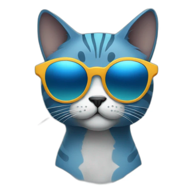 a blue kawaï cat round ears wearing sunglasses sticker