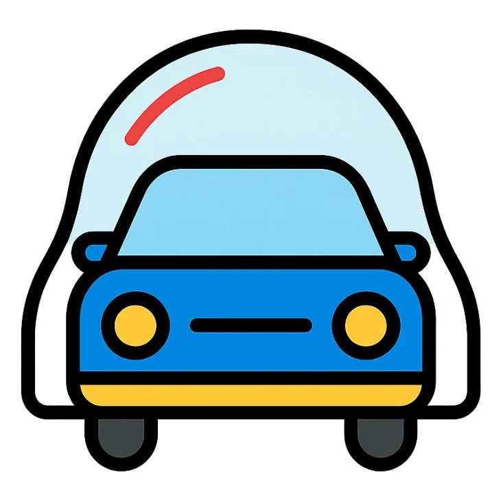 modern colorful icon of a car covered with a transparent protective film sticker