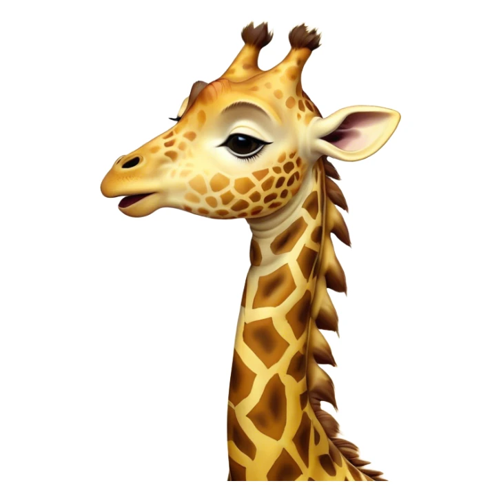 Cinematic Cute Yawning Giraffe Portrait Emoji, Head tilted slightly with a dramatic, wide-open yawn, showcasing a soft, patterned Fur of warm yellows and browns with a long, drooping neck and eyes barely open in drowsy contentment, Simplified yet irresistibly adorable features, highly detailed, glowing with a soft, cozy glow, high shine, relaxed yet expressive, stylized with a touch of savannah whimsy, bright and endearing, soft glowing outline, capturing the essence of a sleepy yet affectionate giraffe, so drowsy it feels like it could stretch right out of the screen and curl up for a nap! sticker