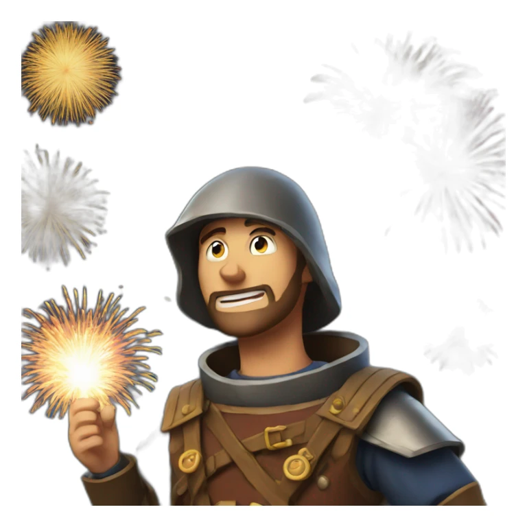 medieval Pyrotechnician seeing some fireworks go off in front of him sticker