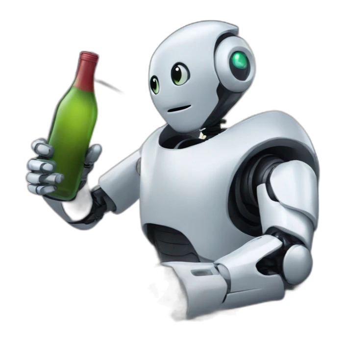 robot driving a car with a bottle in its hands sticker