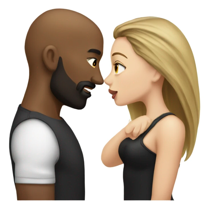 White brunette kissing muscular black bald man with beard sticker