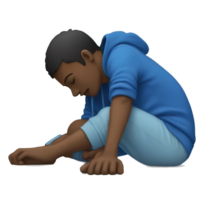 person lying on the floor facing down with a blue hoodie  sticker