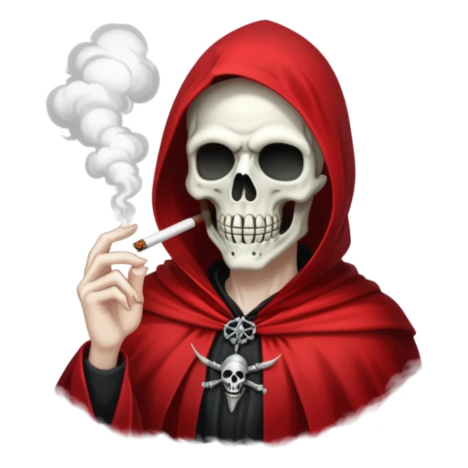 grim reaper in red cape smoking weed with loads of smoke sticker