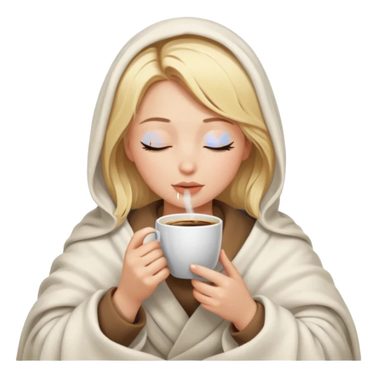 Blonde girl inside a blanket sipping coffee eyes closed sticker