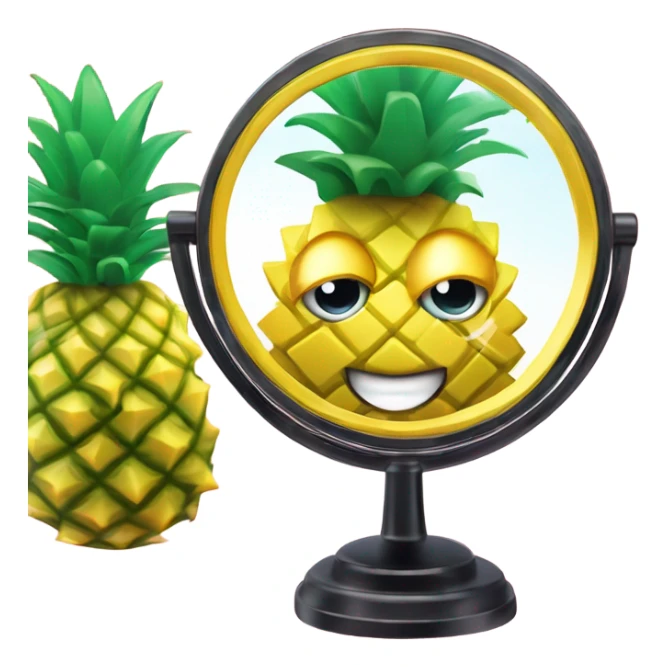 3D elegant pineapple🍍  with big shiny eyes 👀 pineapple holds mirror with its reflection 🪞🍍 sticker