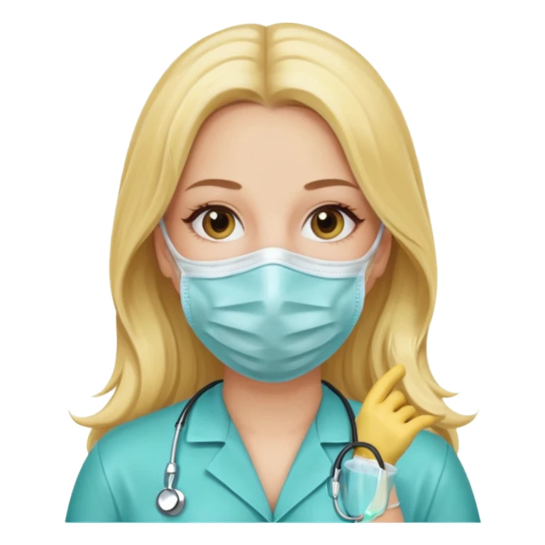 medica rubia con pelo largo, con mascarilla y guantes sticker