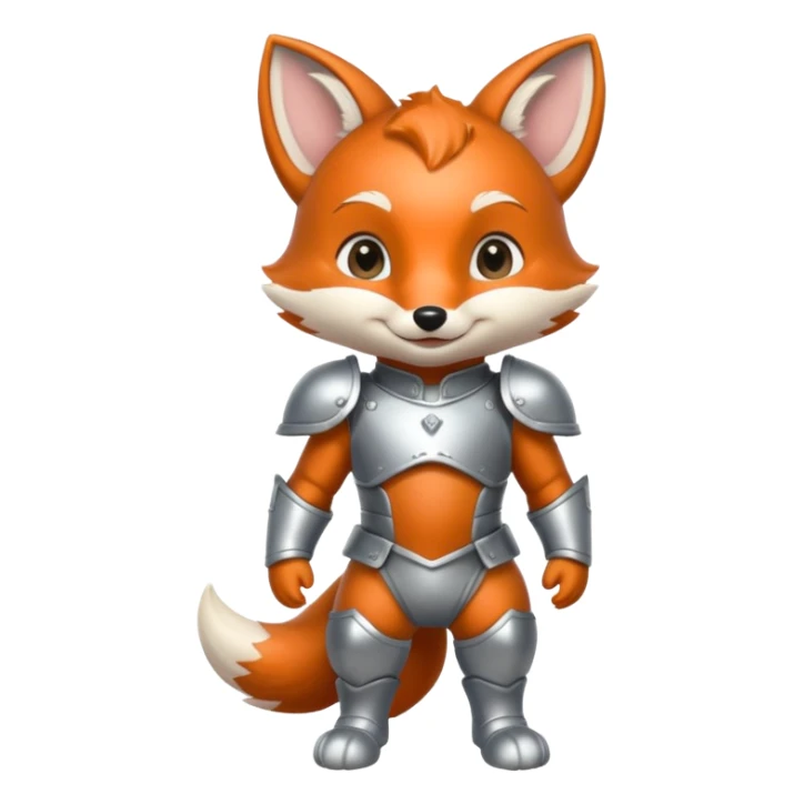 baby fox in silver armor, full body, smile sticker