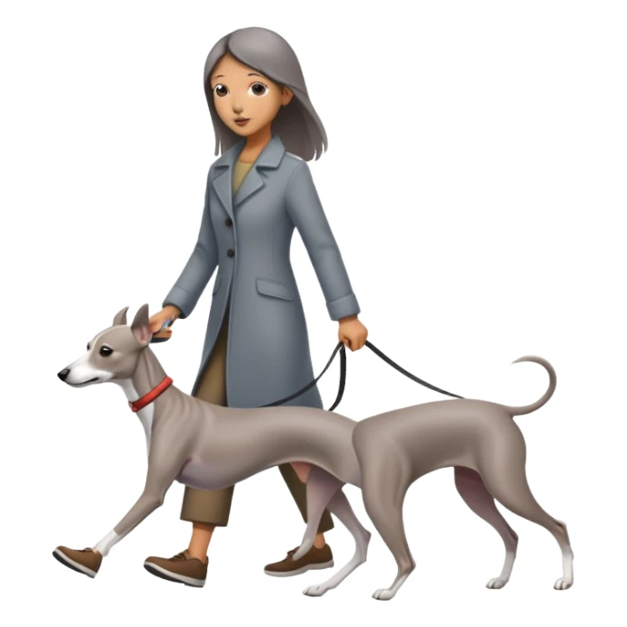 Beautiful Asian girl walking a solid grey Italian greyhound with absolutely no white markings, completely grey dog sticker