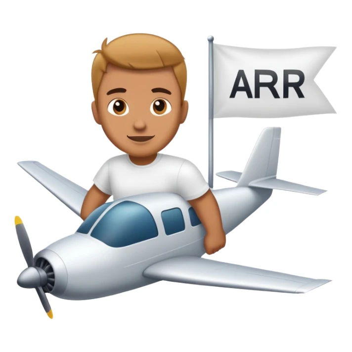 Man in white t shirt flying plane with banner that says ARR behind the plane sticker