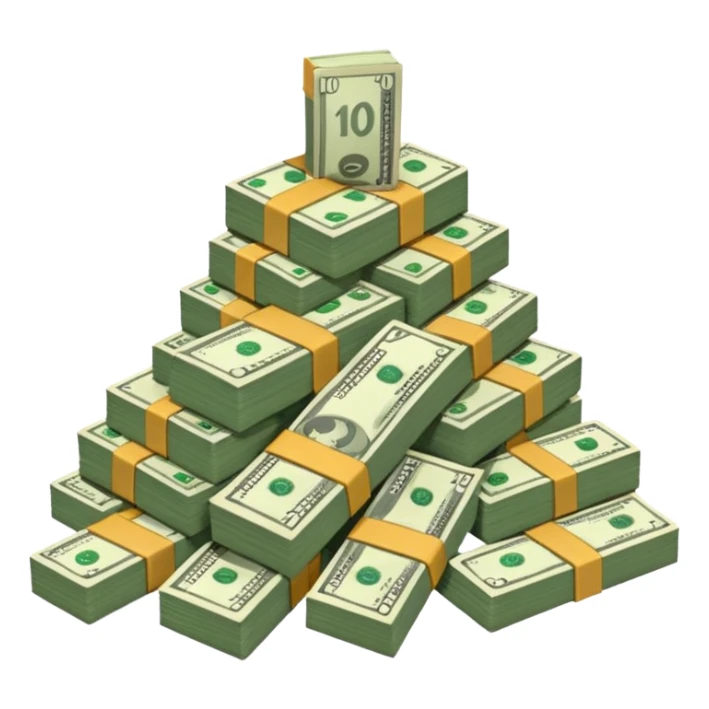 cash pile, make bills rectangular, next to a "10x" factor, looking like 10x CASH PILE sticker