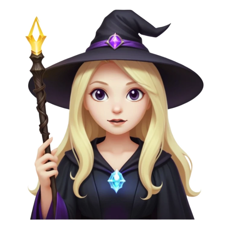 dark witch girl with long blonde hair and magic light stick  sticker