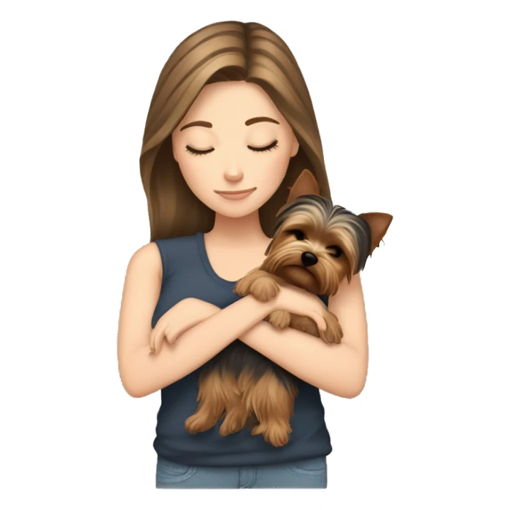 White girl brown hair sleeping with yorkie sticker