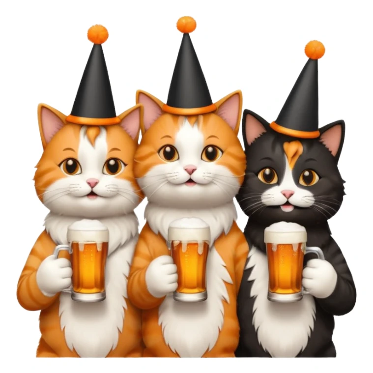 four happy cats drinking beers together with frothy beer glasses sticker