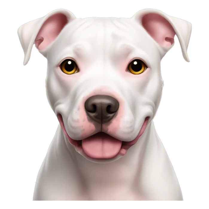 White pittie with tan spot on eye and pink nose sticker