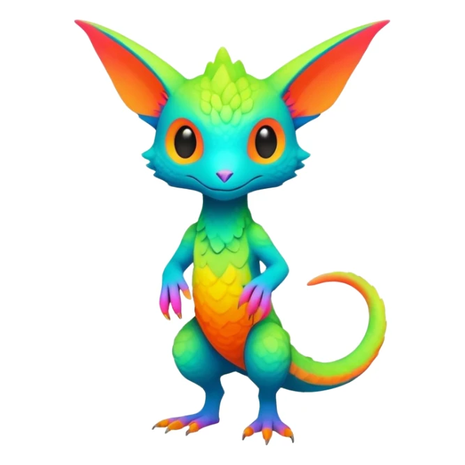 lush vibrant-colored colorful neon-colored Fakémon-Trico-creature (full body) sticker