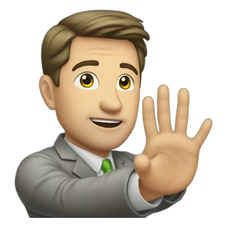 Zelensky raises his right hand to the horizon without bending, connecting all fingers sticker