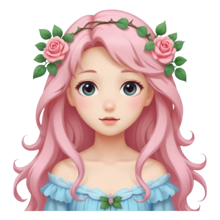 gorgeous pastel anime style lady with blushing face and roses cottagecore fairy sticker