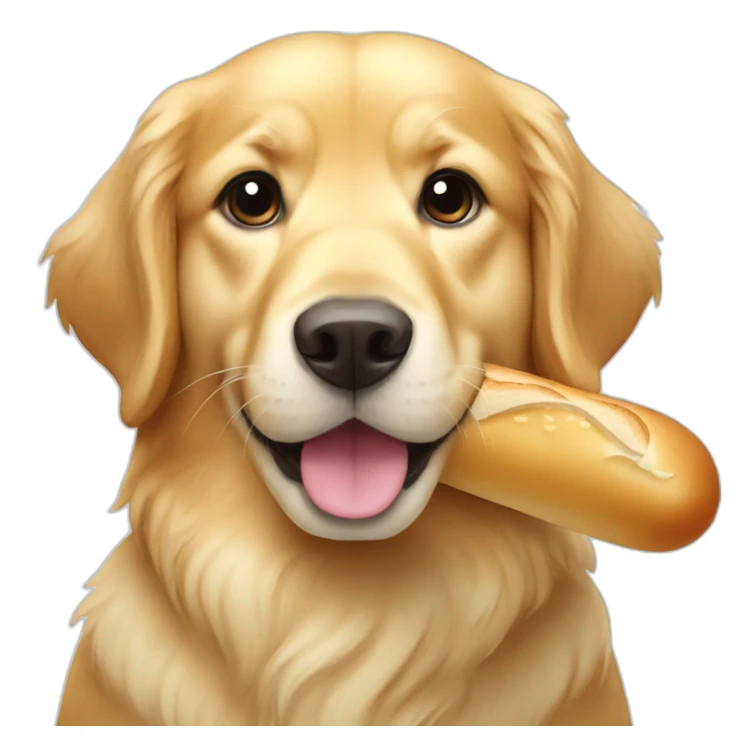 golden retriever holding a baguette sticker