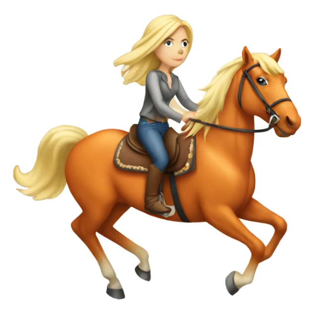 Blonde girl riding orange mustang horse  sticker