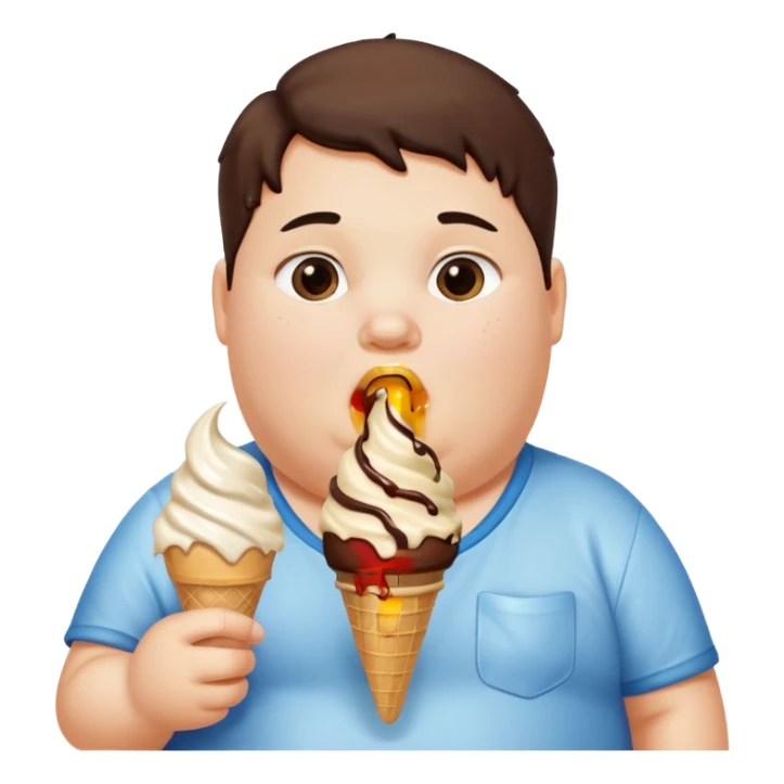An obese kid eating ice cream sticker