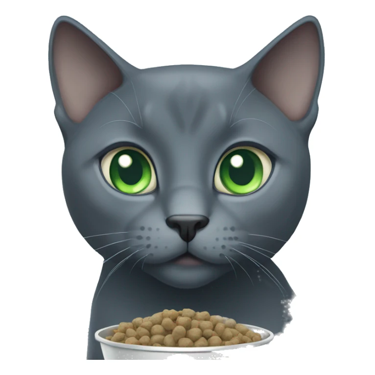 Russian Blue with blue,green eyes, eating cat food sticker