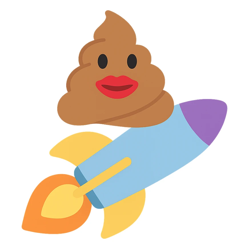 turd with lipstick riding on a rocket, colorful icon sticker