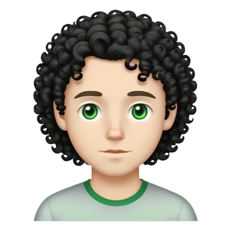 White boy with light green eyes and black medium length curly hair  sticker
