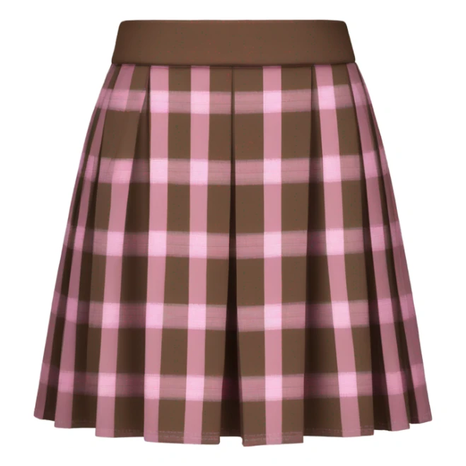 Brown and pink tartan pleated mini skirt, isolated sticker
